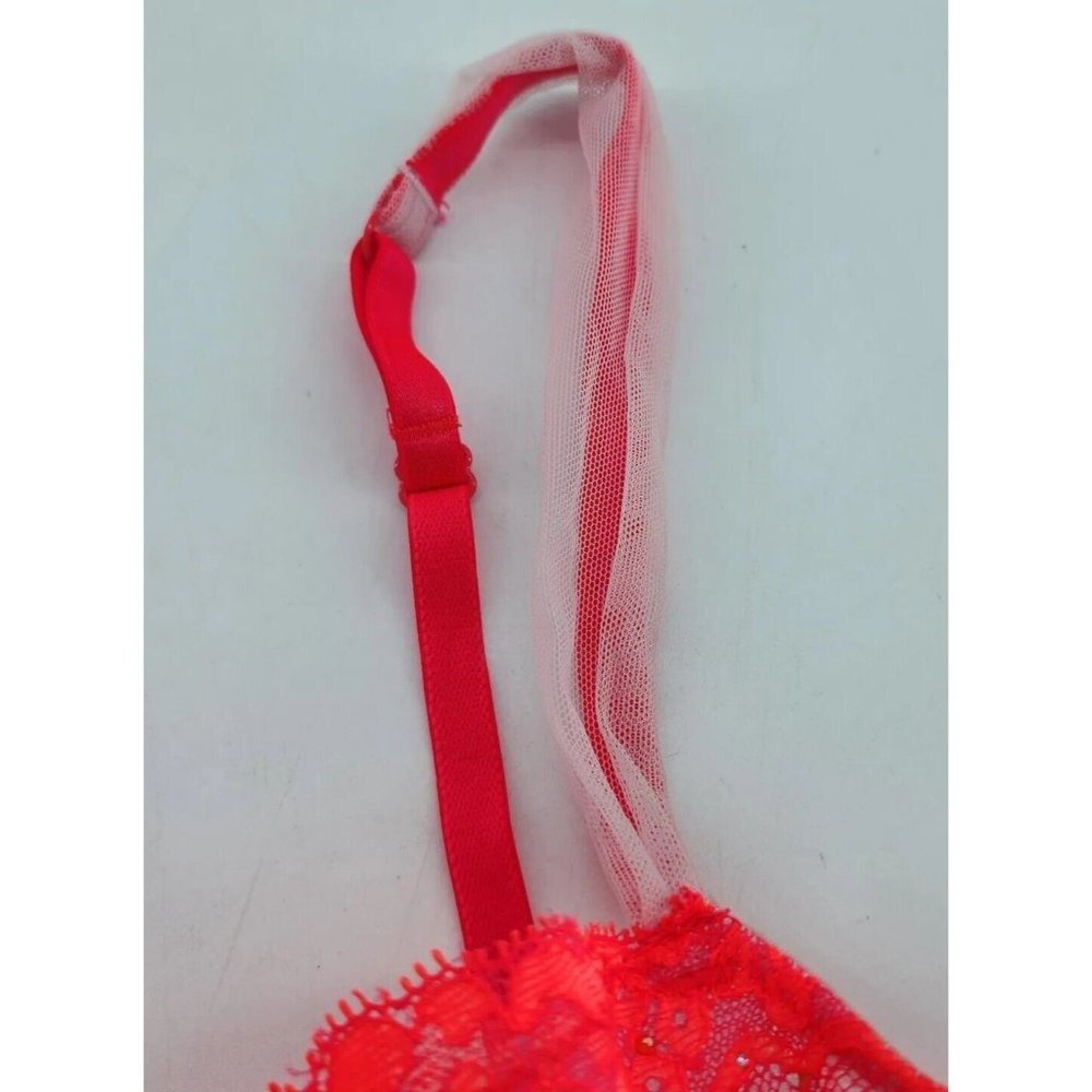 Victoria’s Secret Very Sexy Unlined Demi Neon Pink Sheer Lace Bra Size 32B - Picture 4 of 9
